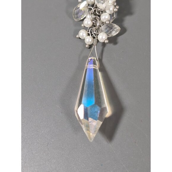 Charming Charlie Aurora Borealis Crystal Cluster Faux Pearl Y-Drop Necklace Brid - Picture 3 of 8